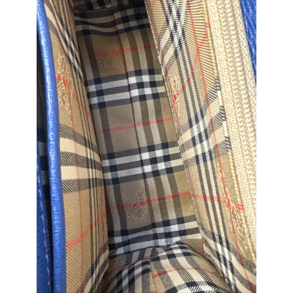 Burberry Hand Bag Leather Blue Navy Gold Auth - Picture 9 of 13